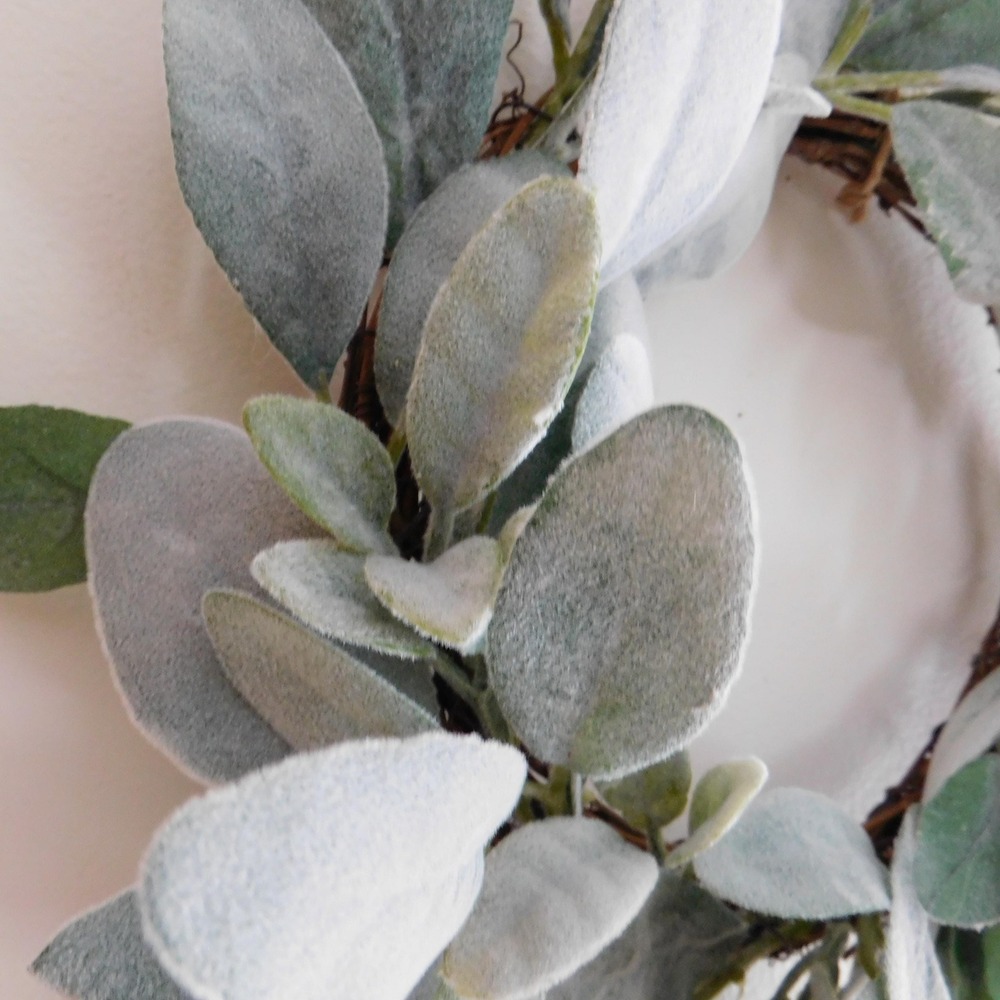 Artificial Lambs Ear Wreath 13 Inch Diameter Farmhouse Decor Candle Ring - Picture 3 of 6